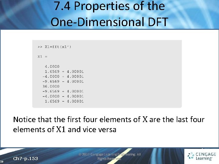 7. 4 Properties of the One-Dimensional DFT Notice that the first four elements of