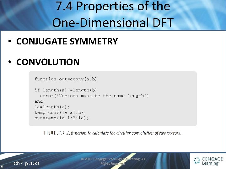 7. 4 Properties of the One-Dimensional DFT • CONJUGATE SYMMETRY • CONVOLUTION 21 Ch