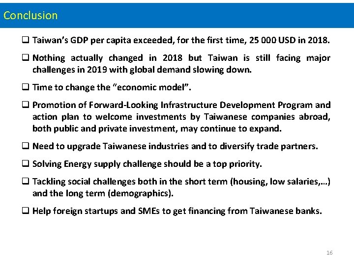 Conclusion Taiwan’s GDP per capita exceeded, for the first time, 25 000 USD in