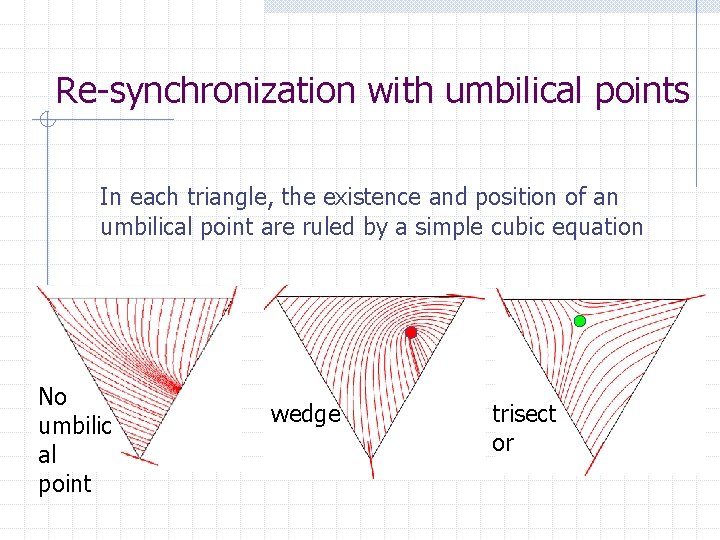 Re-synchronization with umbilical points In each triangle, the existence and position of an umbilical