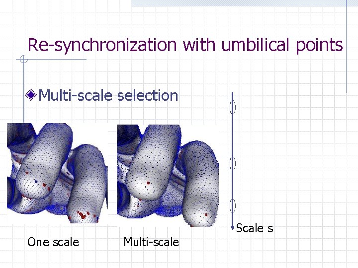 Re-synchronization with umbilical points Multi-scale selection One scale Multi-scale Scale s 