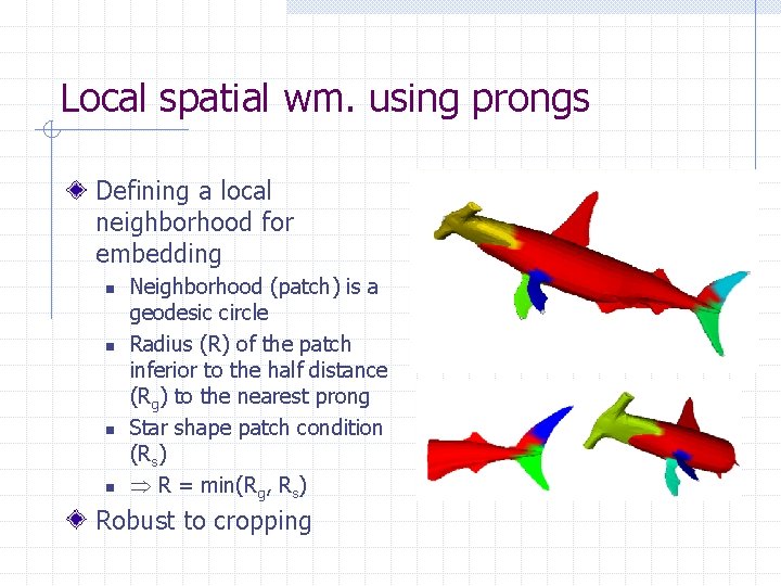 Local spatial wm. using prongs Defining a local neighborhood for embedding n n Neighborhood