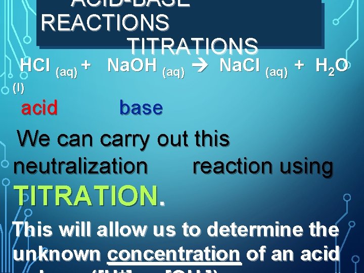  ACID-BASE REACTIONS TITRATIONS HCl (aq) + Na. OH (aq) Na. Cl (aq) +