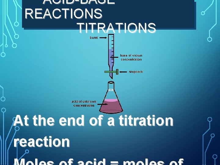  ACID-BASE REACTIONS TITRATIONS At the end of a titration reaction 