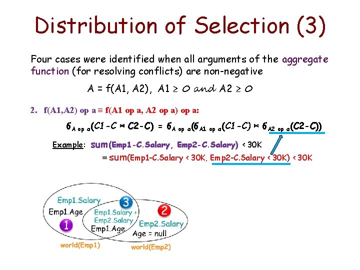 Distribution of Selection (3) Four cases were identified when all arguments of the aggregate