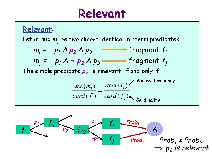 Relevant: Let mi and mj be two almost identical minterm predicates: mi = p