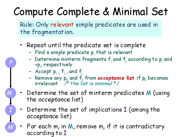 Compute Complete & Minimal Set Rule: Only relevant simple predicates are used in the
