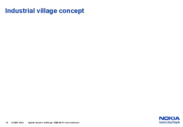 Industrial village concept 18 © 2008 Nokia logistics beyond a mobile. ppt / 2008