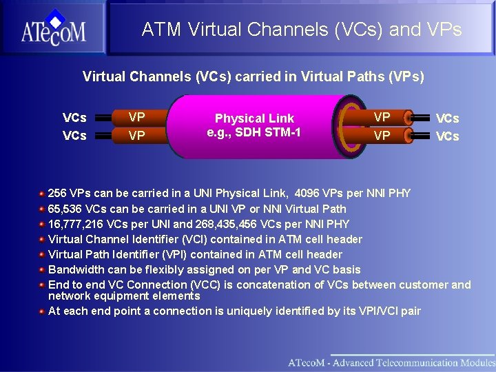 ATM Virtual Channels (VCs) and VPs Virtual Channels (VCs) carried in Virtual Paths (VPs)