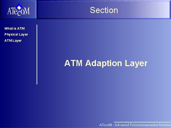 Section What is ATM Physical Layer ATM Adaption Layer 