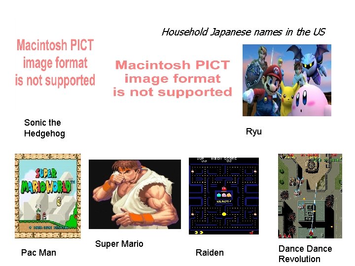 Household Japanese names in the US Sonic the Hedgehog Pac Man Ryu Super Mario