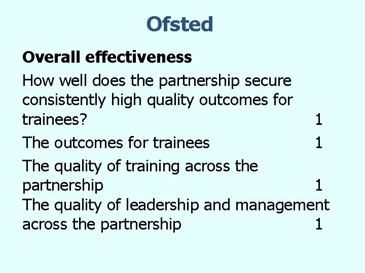 Ofsted Overall effectiveness How well does the partnership secure consistently high quality outcomes for