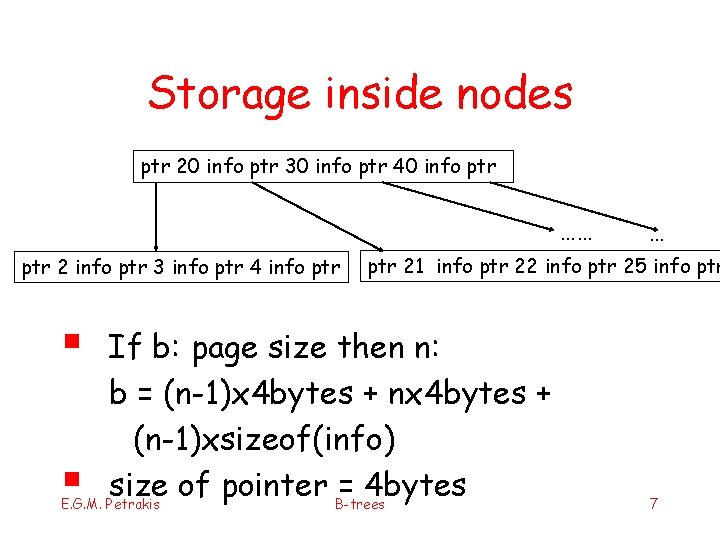 Storage inside nodes ptr 20 info ptr 30 info ptr 40 info ptr ……