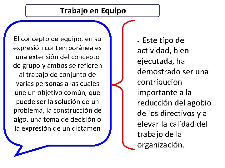 Trabajo en Equipo El concepto de equipo, en su expresión contemporánea es una extensión