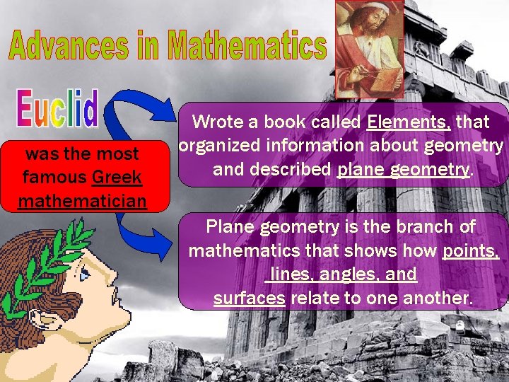 was the most famous Greek mathematician Wrote a book called Elements, that organized information