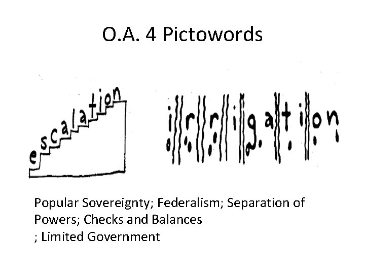 O. A. 4 Pictowords Popular Sovereignty; Federalism; Separation of Powers; Checks and Balances ;