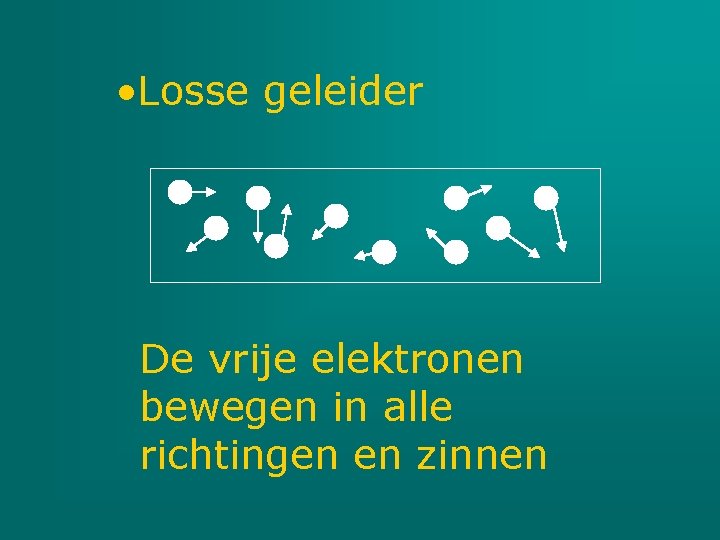  • Losse geleider De vrije elektronen bewegen in alle richtingen en zinnen 