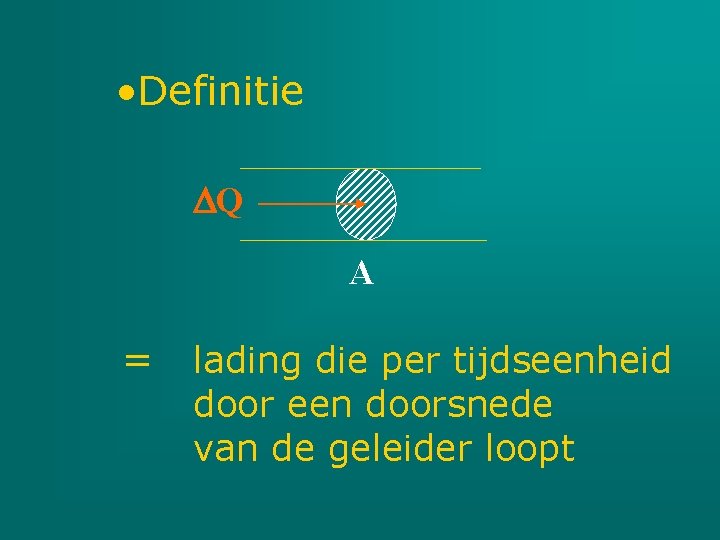  • Definitie Q A = lading die per tijdseenheid door een doorsnede van