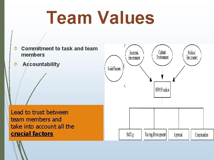 Team Values Commitment to task and team members Accountability Lead to trust between team