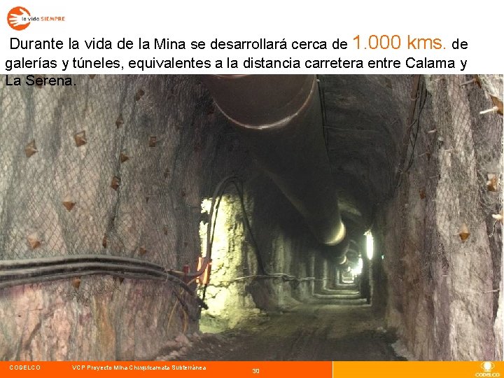 Durante la vida de la Mina se desarrollará cerca de 1. 000 kms. de