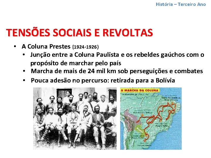 História – Terceiro Ano TENSÕES SOCIAIS E REVOLTAS • A Coluna Prestes (1924 -1926)