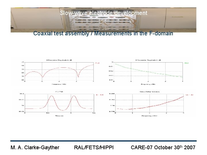 Slow-wave electrode development Coaxial test assembly / Measurements in the F-domain M. A. Clarke-Gayther