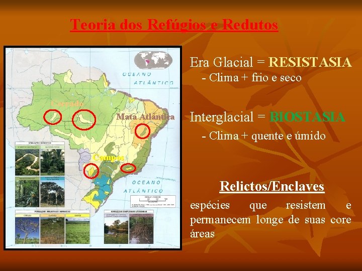 Teoria dos Refúgios e Redutos Era Glacial = RESISTASIA - Clima + frio e