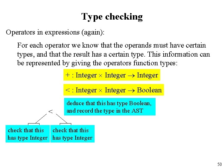 Type checking Operators in expressions (again): For each operator we know that the operands