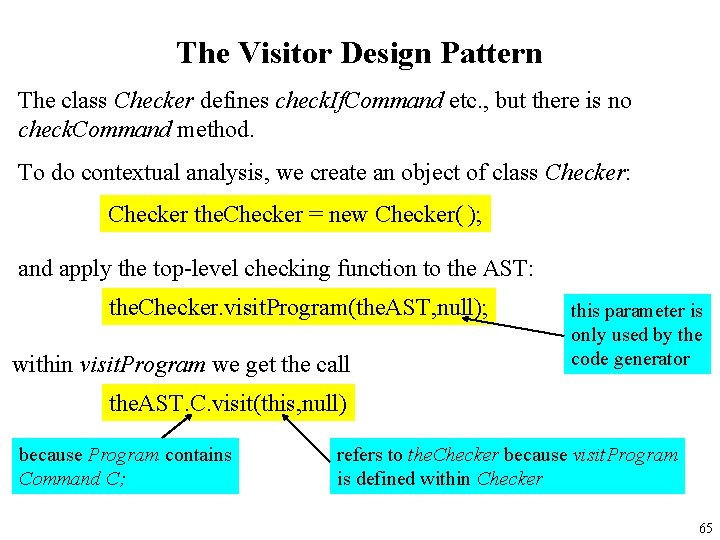 The Visitor Design Pattern The class Checker defines check. If. Command etc. , but