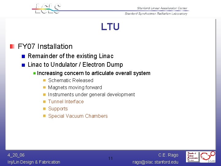 LTU FY 07 Installation Remainder of the existing Linac to Undulator / Electron Dump