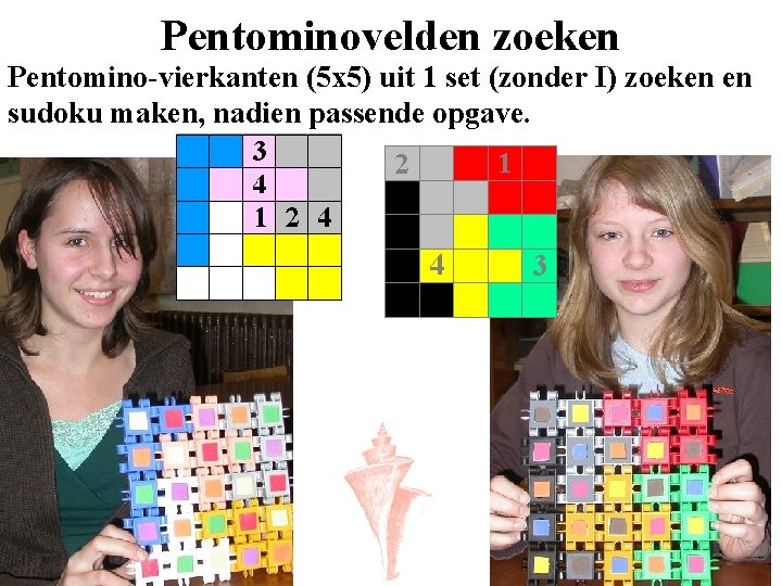 Pentominovelden zoeken Pentomino-vierkanten (5 x 5) uit 1 set (zonder I) zoeken en sudoku