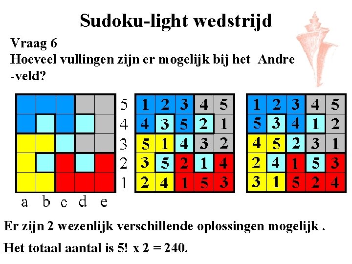 Sudoku-light wedstrijd Vraag 6 Hoeveel vullingen zijn er mogelijk bij het Andreaskruis -veld? Er