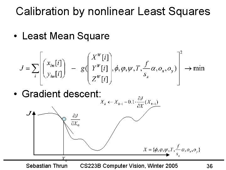 Calibration by nonlinear Least Squares • Least Mean Square • Gradient descent: Sebastian Thrun