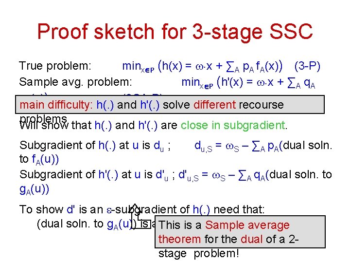 Proof sketch for 3 -stage SSC True problem: minxÎP (h(x) = w. x +