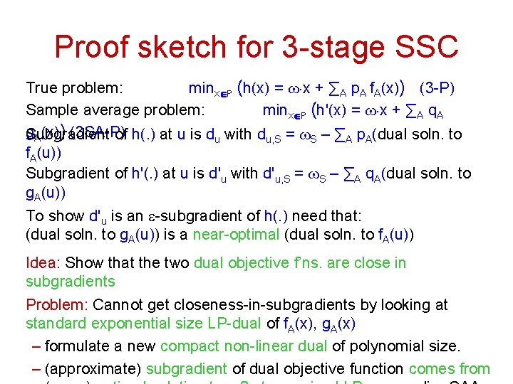 Proof sketch for 3 -stage SSC True problem: minxÎP (h(x) = w. x +