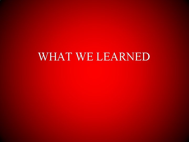 WHAT WE LEARNED 