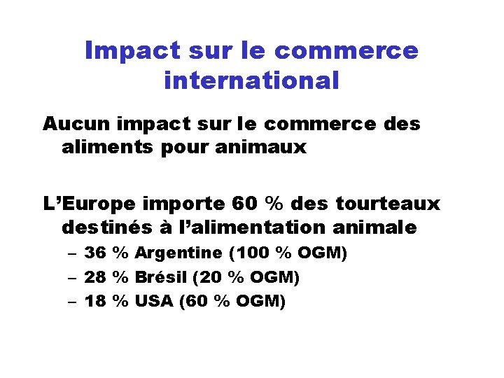 Impact sur le commerce international Aucun impact sur le commerce des aliments pour animaux