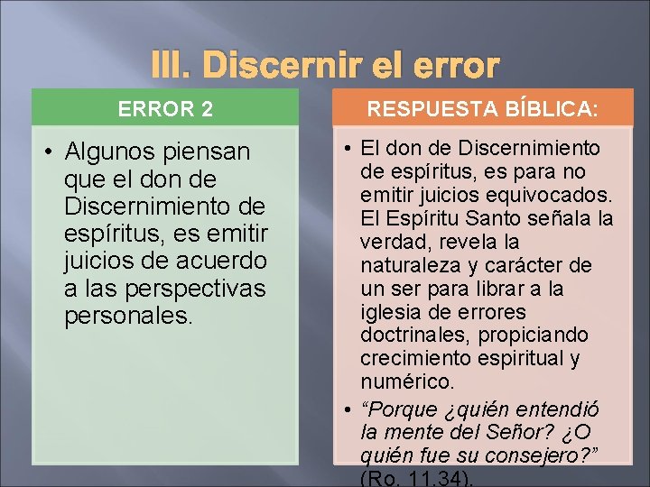 III. Discernir el error ERROR 2 • Algunos piensan que el don de Discernimiento