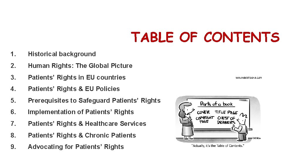TABLE OF CONTENTS 1. Historical background 2. Human Rights: The Global Picture 3. Patients’