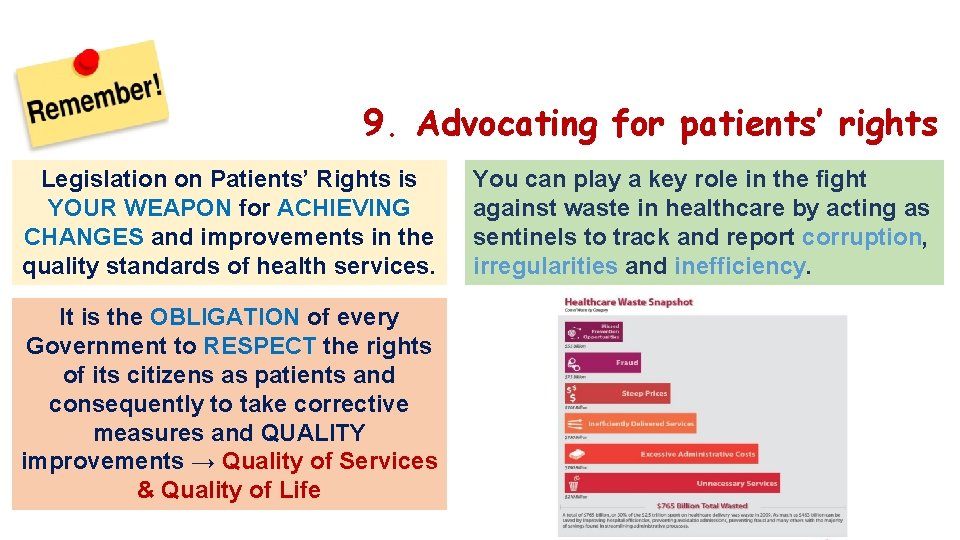 9. Advocating for patients’ rights Legislation on Patients’ Rights is YOUR WEAPON for ACHIEVING
