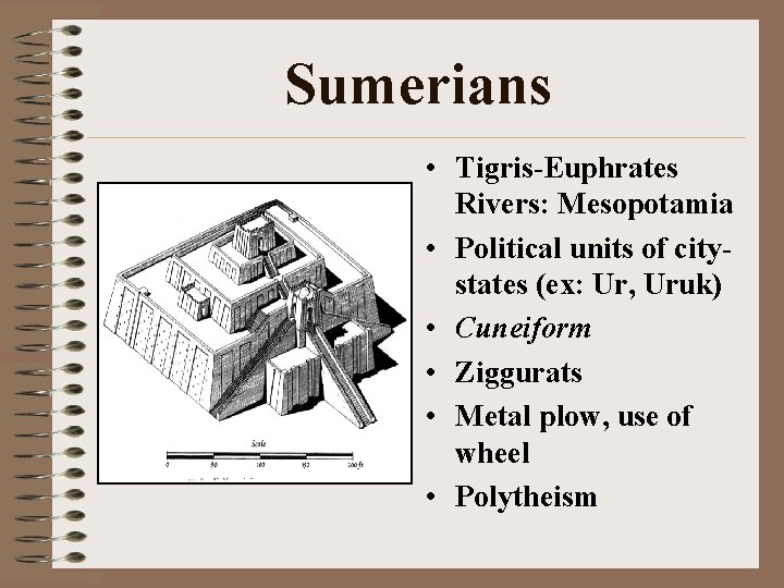 Sumerians • Tigris-Euphrates Rivers: Mesopotamia • Political units of citystates (ex: Ur, Uruk) •