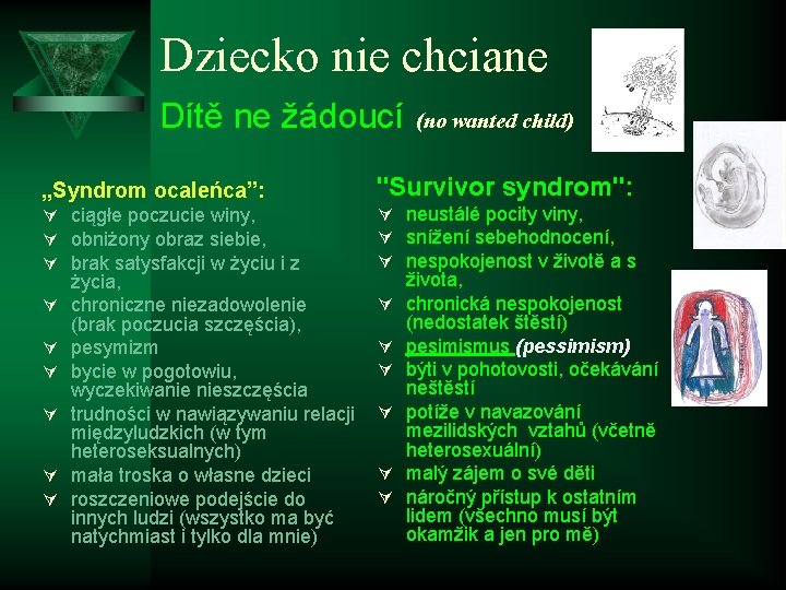 Dziecko nie chciane Dítě ne žádoucí „Syndrom ocaleńca”: (no wanted child) "Survivor syndrom": Ú