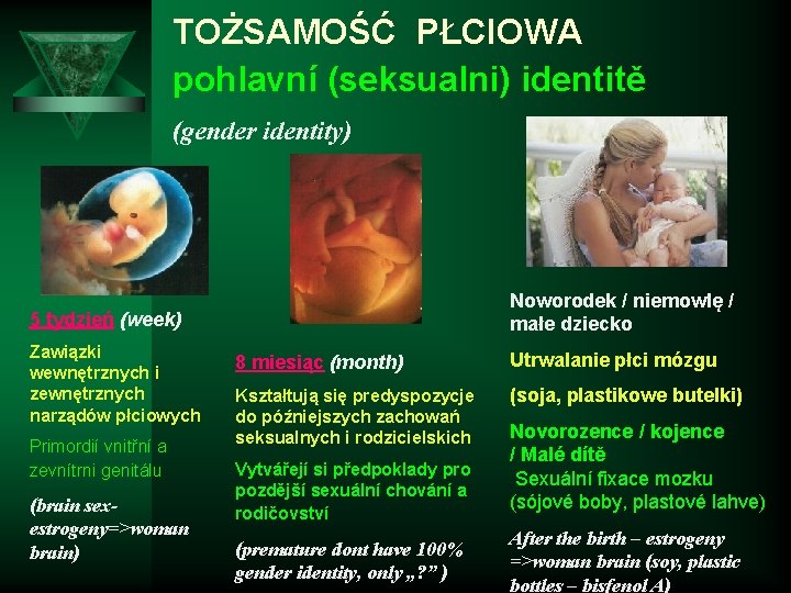 TOŻSAMOŚĆ PŁCIOWA pohlavní (seksualni) identitě (gender identity) Noworodek / niemowlę / małe dziecko 5