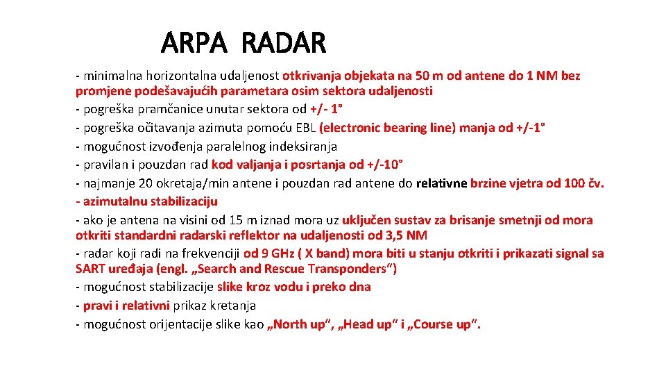 ARPA RADAR - minimalna horizontalna udaljenost otkrivanja objekata na 50 m od antene do