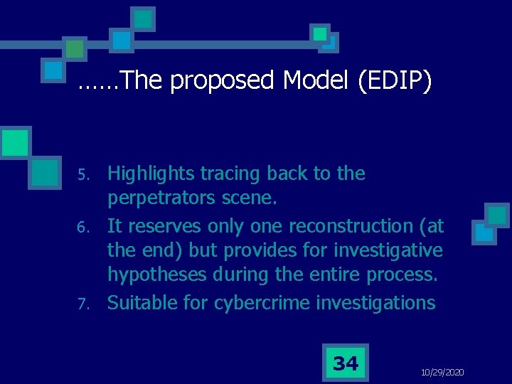 ……The proposed Model (EDIP) 5. 6. 7. Highlights tracing back to the perpetrators scene.