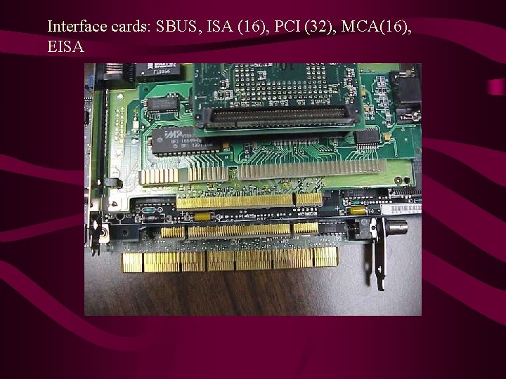 Interface cards: SBUS, ISA (16), PCI (32), MCA(16), EISA 