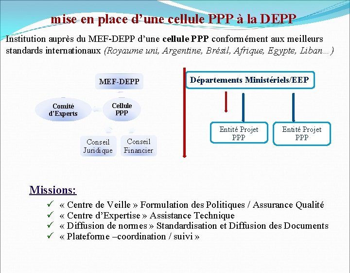 mise en place d’une cellule PPP à la DEPP Institution auprès du MEF-DEPP d’une