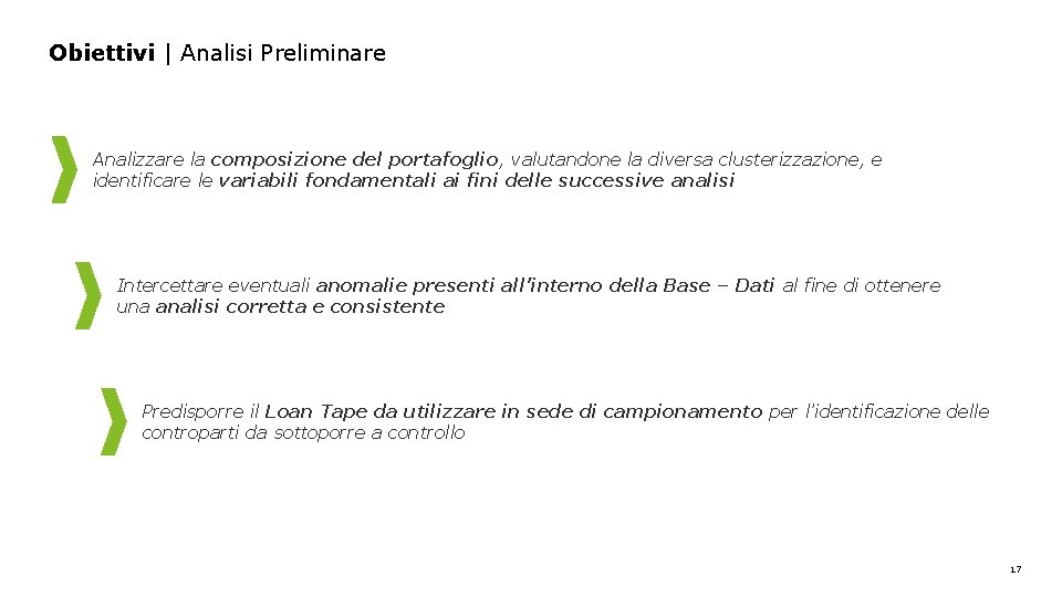 Obiettivi | Analisi Preliminare Analizzare la composizione del portafoglio, valutandone la diversa clusterizzazione, e