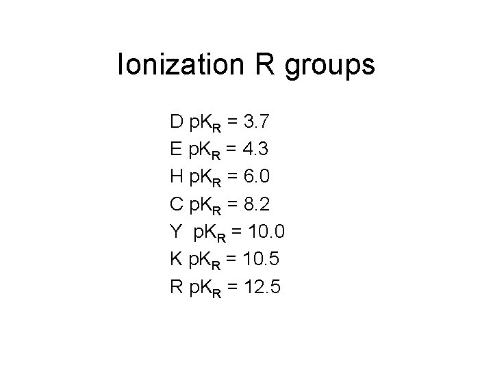 Ionization R groups D p. KR = 3. 7 E p. KR = 4.