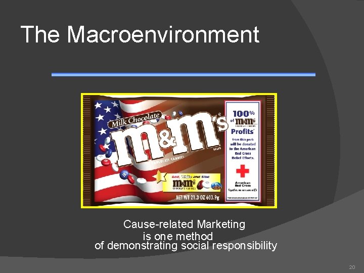 The Macroenvironment Cause-related Marketing is one method of demonstrating social responsibility 20 